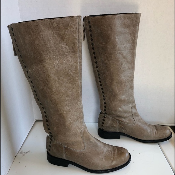 Steven Steve Madden Rannt taupe distressed tall studded boots - Picture 8 of 16